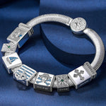 Sterling Silver Pirate's Expedition Rectangular Charms Bracelet Set In White Gold Plated