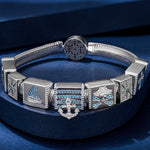 Sterling Silver Pirate's Expedition Rectangular Charms Bracelet Set In White Gold Plated
