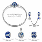 Sterling Silver Eiffel Tower Charms Bracelet Set With Enamel In White Gold Plated