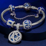Sterling Silver Eiffel Tower Charms Bracelet Set With Enamel In White Gold Plated