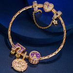 Sterling Silver Majestic Triumphal Arch Charms Bracelet Set With Enamel In 14K Gold Plated