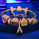 Sterling Silver Romance City Charms Bracelet Set With Enamel In 14K Gold Plated