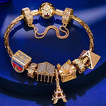 Sterling Silver Romance City Charms Bracelet Set With Enamel In 14K Gold Plated