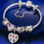 Sterling Silver City of Love Charms Bracelet Set With Enamel In White Gold Plated