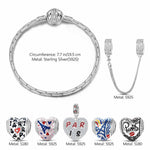 Sterling Silver City of Love Charms Bracelet Set With Enamel In White Gold Plated