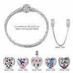 Sterling Silver City of Love Charms Bracelet Set With Enamel In White Gold Plated