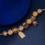 Sterling Silver Golden Paris Charms Bracelet Set In 14K Gold Plated