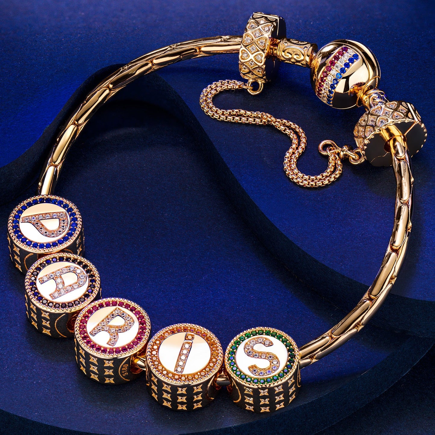 Sterling Silver Paris Soul Charms Bracelet Set In 14K Gold Plated
