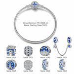 Sterling Silver Brilliant Azure Charms Bracelet Set With Enamel In White Gold Plated
