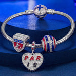 Sterling Silver Romance Magic Charms Bracelet Set With Enamel In White Gold Plated