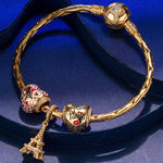 Sterling Silver Heart And Soul Charms Bracelet Set With Enamel In 14K Gold Plated