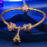 Sterling Silver Heart And Soul Charms Bracelet Set With Enamel In 14K Gold Plated
