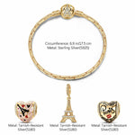 Sterling Silver Heart And Soul Charms Bracelet Set With Enamel In 14K Gold Plated