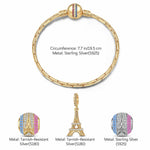 Sterling Silver Paris Symbol Charms Bracelet Set, Featuring Dual Plating in 14K Gold and White Gold