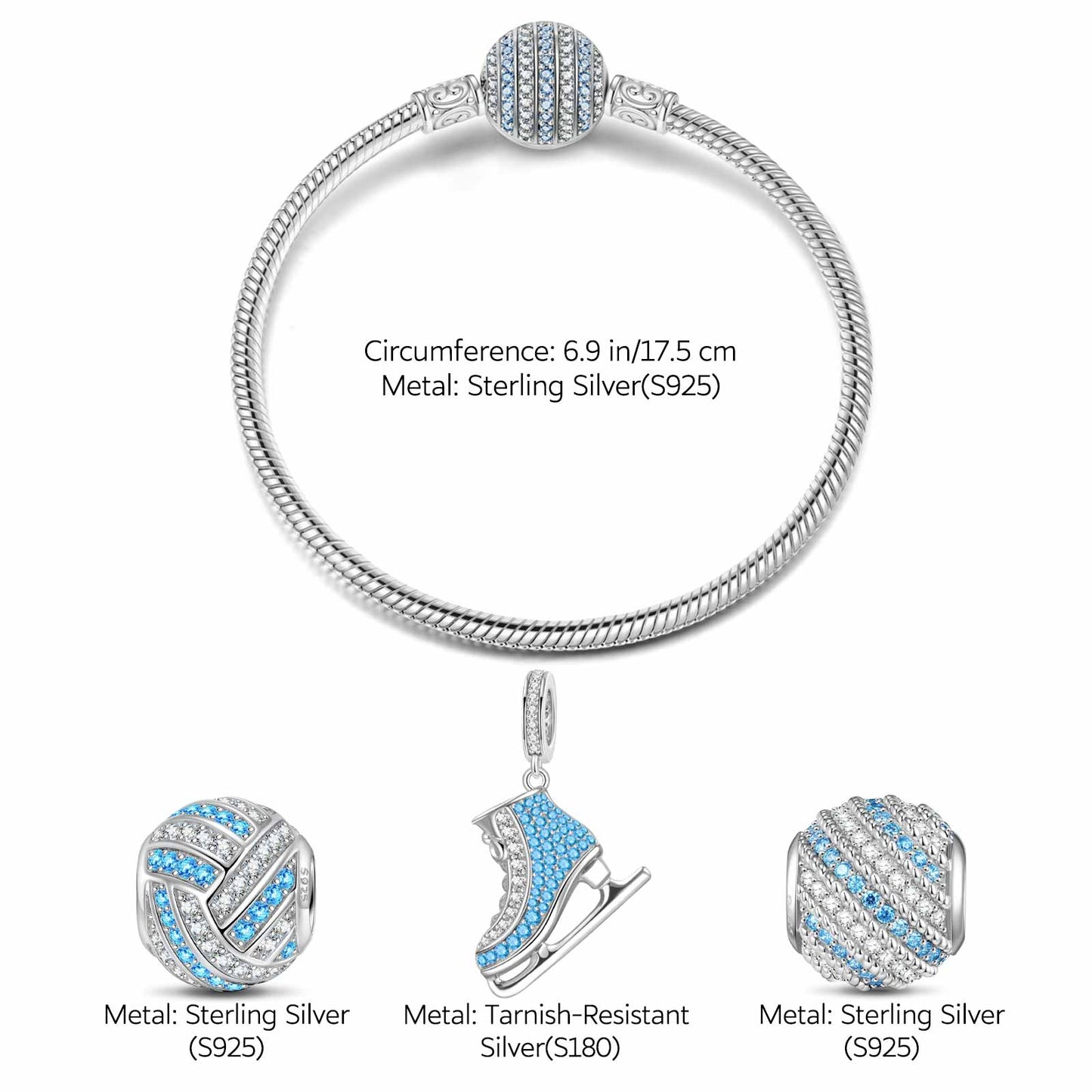 Sterling Silver Ice Waltz Charms Bracelet Set In White Gold Plated