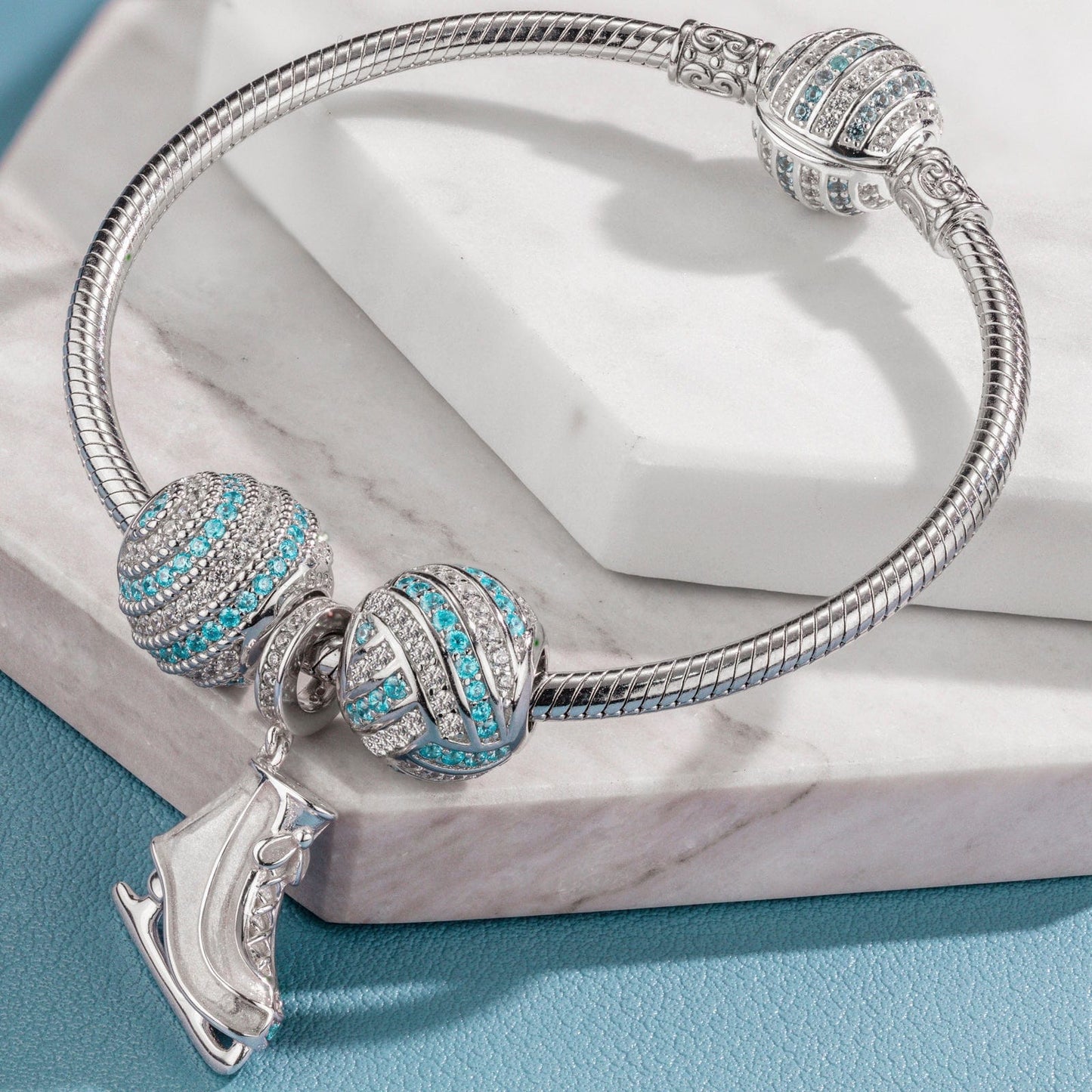 Sterling Silver Ice Waltz Charms Bracelet Set In White Gold Plated