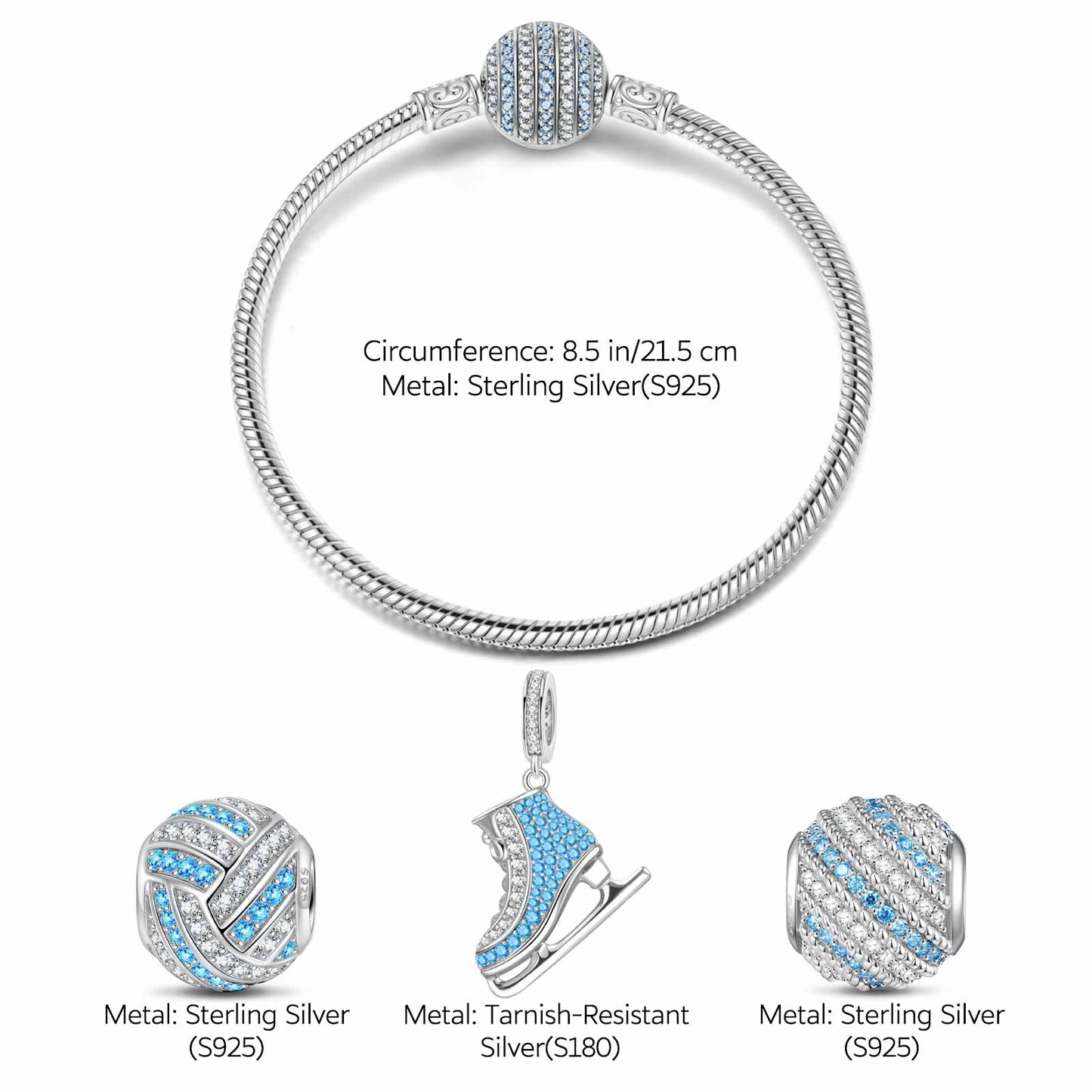Sterling Silver Ice Waltz Charms Bracelet Set In White Gold Plated