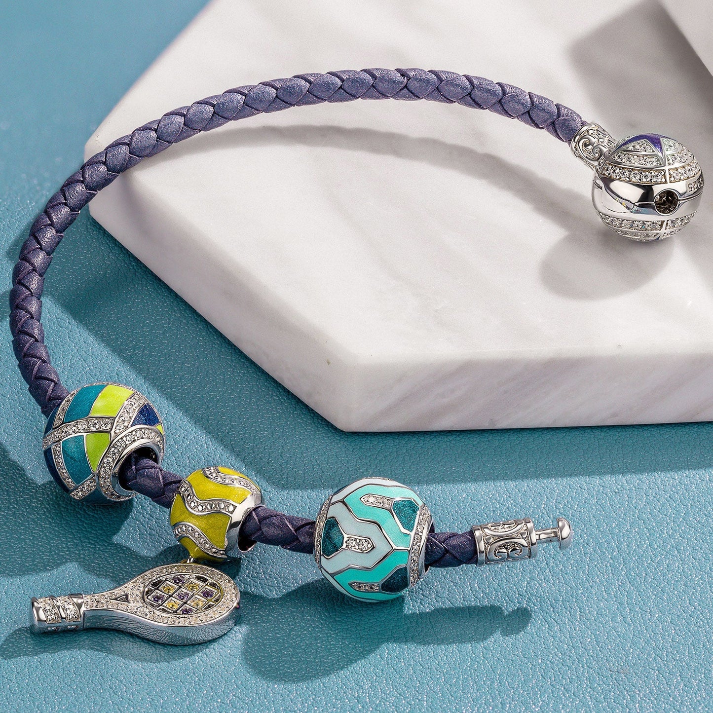 Sterling Silver Cute Tennis Charms Bracelet Set With Enamel In White Gold Plated