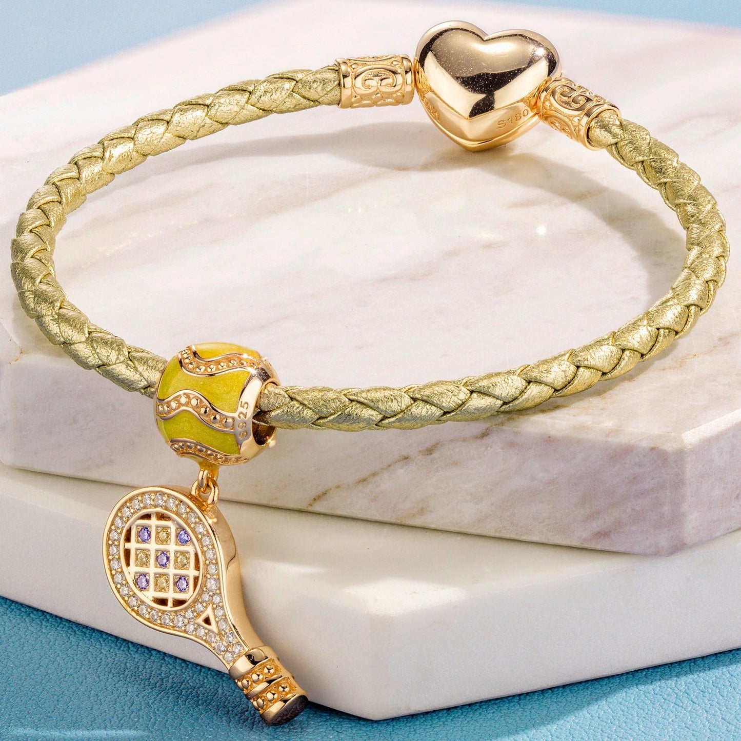 Sterling Silver Allure of Tennis Charms Bracelet Set With Enamel In 14K Gold Plated