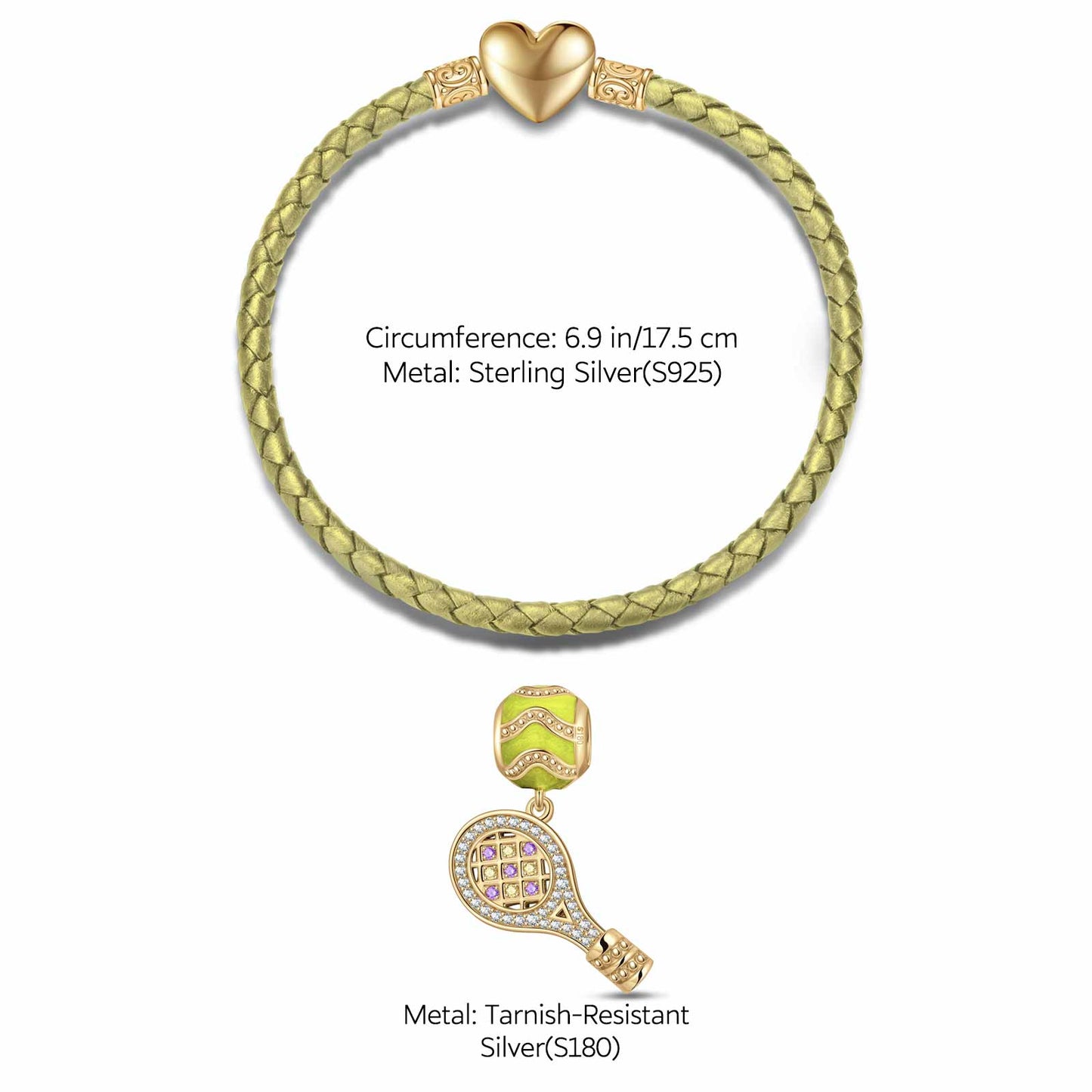 Sterling Silver Allure of Tennis Charms Bracelet Set With Enamel In 14K Gold Plated