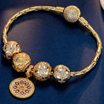 Sterling Silver Cascading Sunlight Charms Bracelet Set With Enamel In 14K Gold Plated