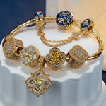 Sterling Silver Sunlit Clover Charms Bracelet Set With Enamel In 14K Gold Plated