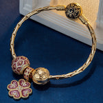 Sterling Silver Lucky Blooms Charms Bracelet Set With Enamel In 14K Gold Plated
