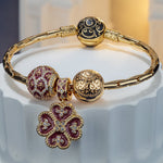 Sterling Silver Lucky Blooms Charms Bracelet Set With Enamel In 14K Gold Plated