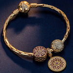 Sterling Silver Delicate Snowflakes Charms Bracelet Set With Enamel In 14K Gold Plated