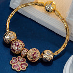 Sterling Silver Stained Window Charms Bracelet Set With Enamel In 14K Gold Plated