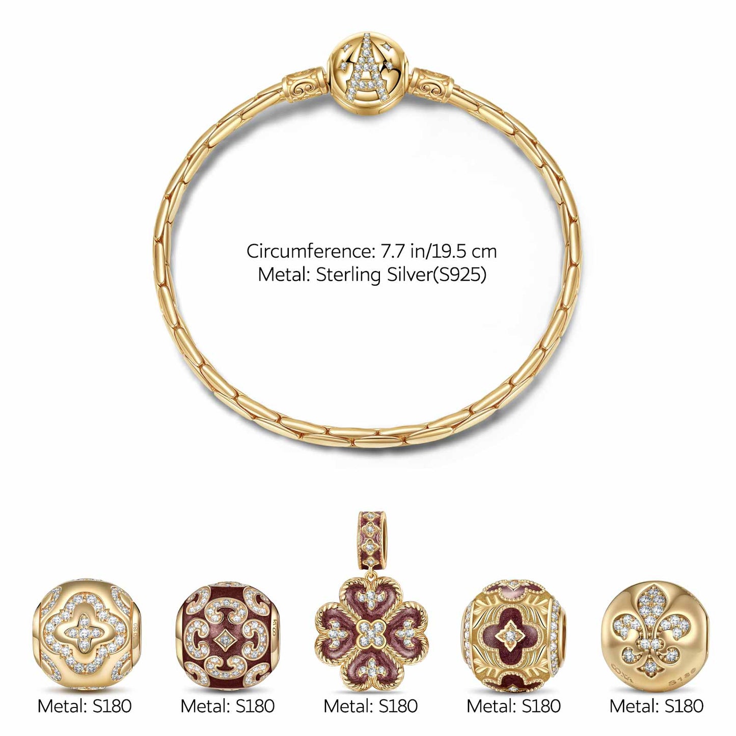 Sterling Silver Stained Window Charms Bracelet Set With Enamel In 14K Gold Plated
