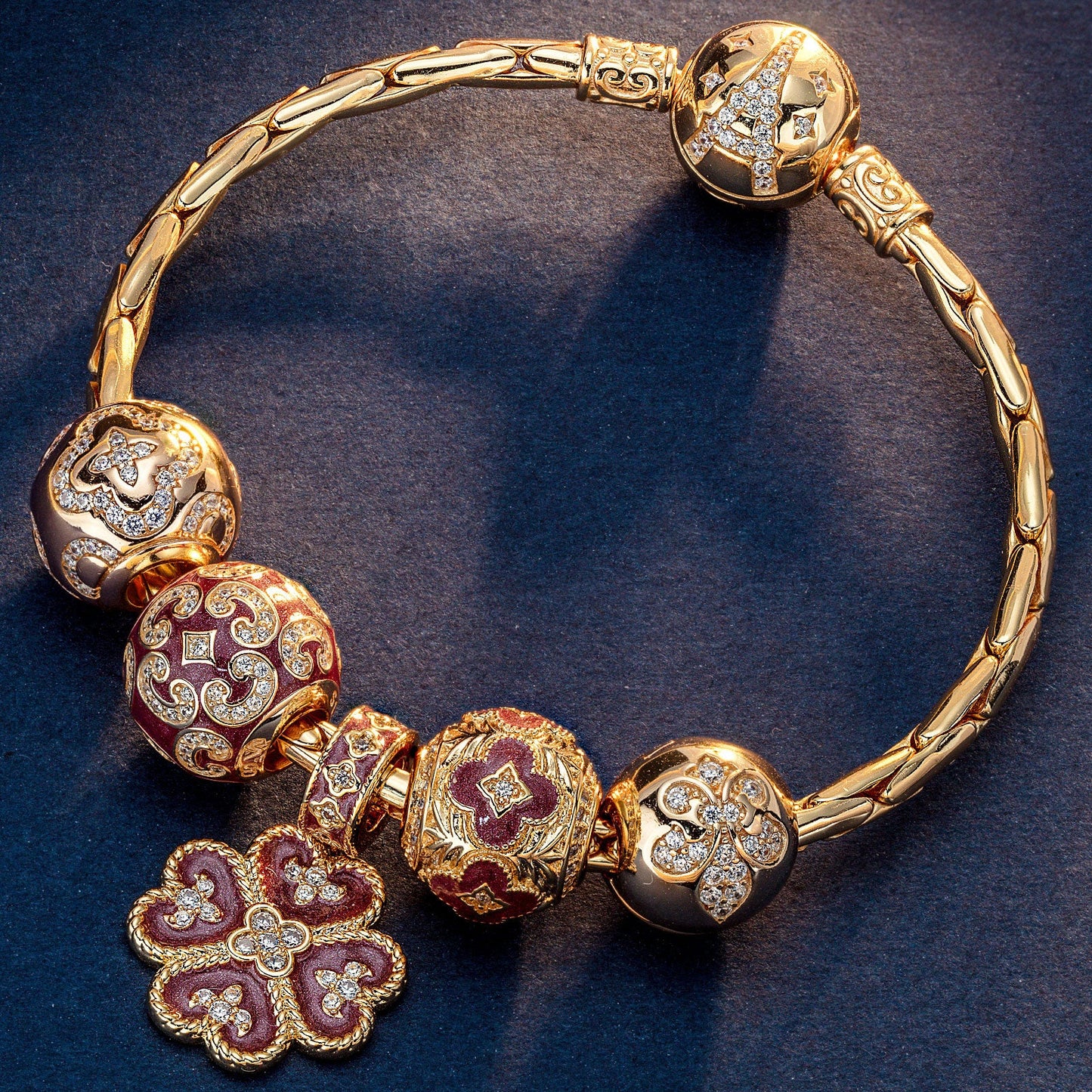 Sterling Silver Stained Window Charms Bracelet Set With Enamel In 14K Gold Plated
