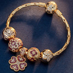 Sterling Silver Stained Window Charms Bracelet Set With Enamel In 14K Gold Plated