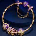 Sterling Silver Sacred Heart Cathedral Charms Bracelet Set With Enamel In 14K Gold Plated