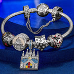 Sterling Silver Vibrant Array Charms Bracelet Set With Enamel In White Gold Plated