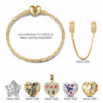 Sterling Silver Stars And Hearts Charms Bracelet Set With Enamel, Featuring Dual Plating in 14K Gold and White Gold