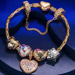 Sterling Silver Stars And Hearts Charms Bracelet Set With Enamel, Featuring Dual Plating in 14K Gold and White Gold
