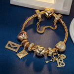 Sterling Silver Chase Dreams Charms Bracelet Set With Enamel In 14K Gold Plated