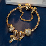 Sterling Silver Grad Flowers Charms Bracelet Set In 14K Gold Plated