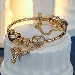 Sterling Silver Grad Flowers Charms Bracelet Set In 14K Gold Plated
