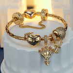 Sterling Silver Grad Flowers Charms Bracelet Set In 14K Gold Plated