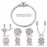 Sterling Silver Achievement Blossoms Charms Bracelet Set With Enamel In White Gold Plated