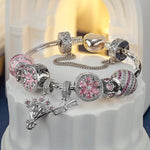 Sterling Silver Achievement Blossoms Charms Bracelet Set With Enamel In White Gold Plated