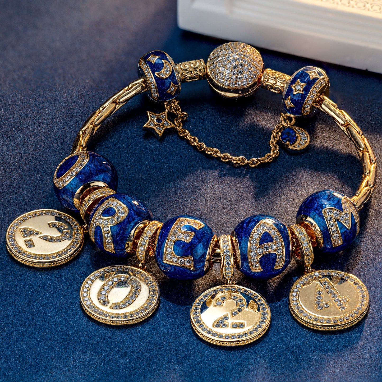 Sterling Silver Dreams' Beginnings Charms Bracelet Set With Enamel In 14K Gold Plated