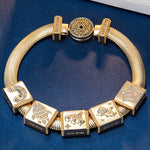 Sterling Silver Cosmic Exploration Rectangular Charms Bracelet Set In 14K Gold Plated