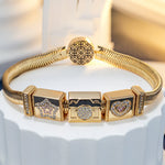 Sterling Silver Memories Starlight Rectangular Charms Bracelet Set In 14K Gold Plated