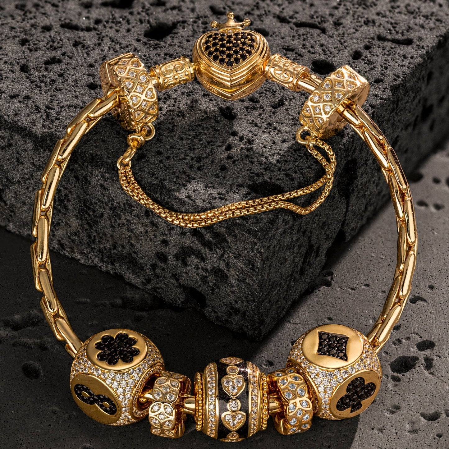 Sterling Silver Whispering of Destiny Charms Bracelet Set With Enamel In 14K Gold Plated