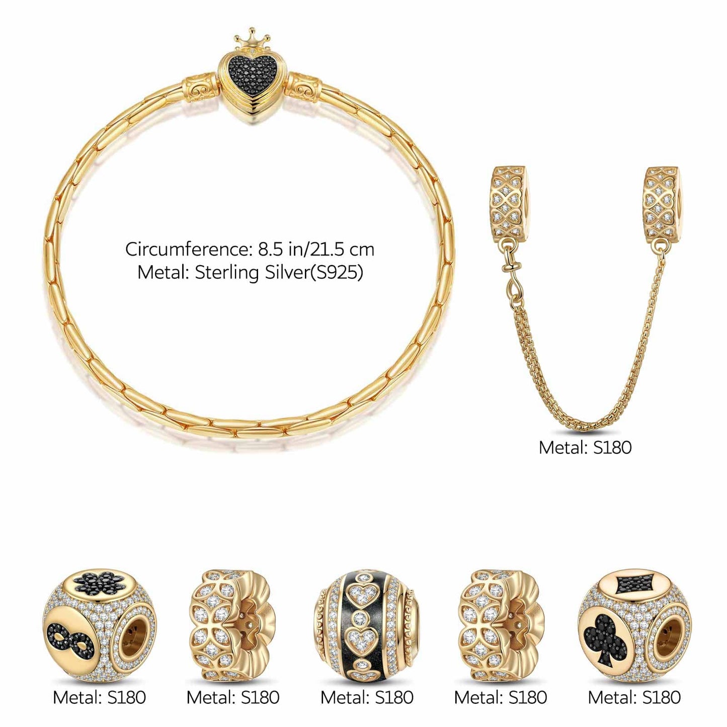 Sterling Silver Whispering of Destiny Charms Bracelet Set With Enamel In 14K Gold Plated