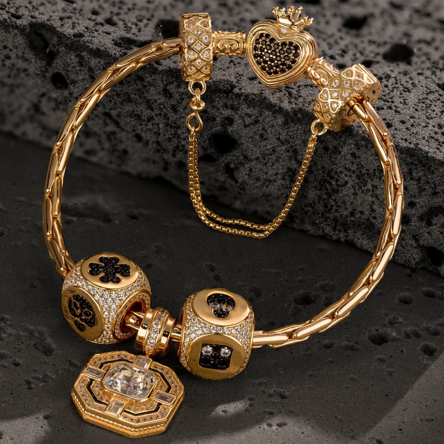 Sterling Silver Cloverbot Infinity Charms Bracelet Set In 14K Gold Plated