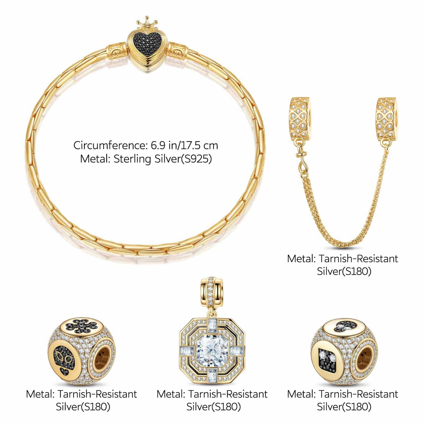Sterling Silver Cloverbot Infinity Charms Bracelet Set In 14K Gold Plated